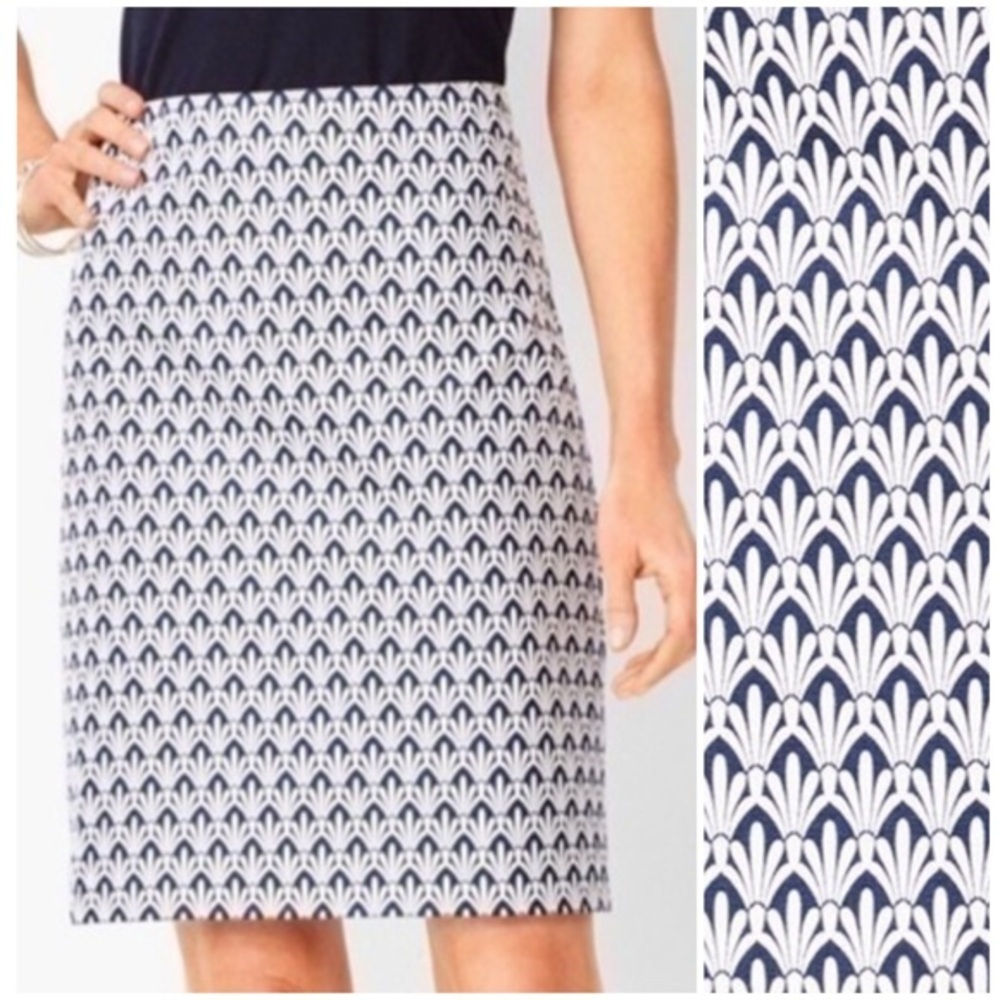 Talbots Classic Cotton A-Line Skirt Navy and White Fan Print Size 10 - Picture 12 of 12